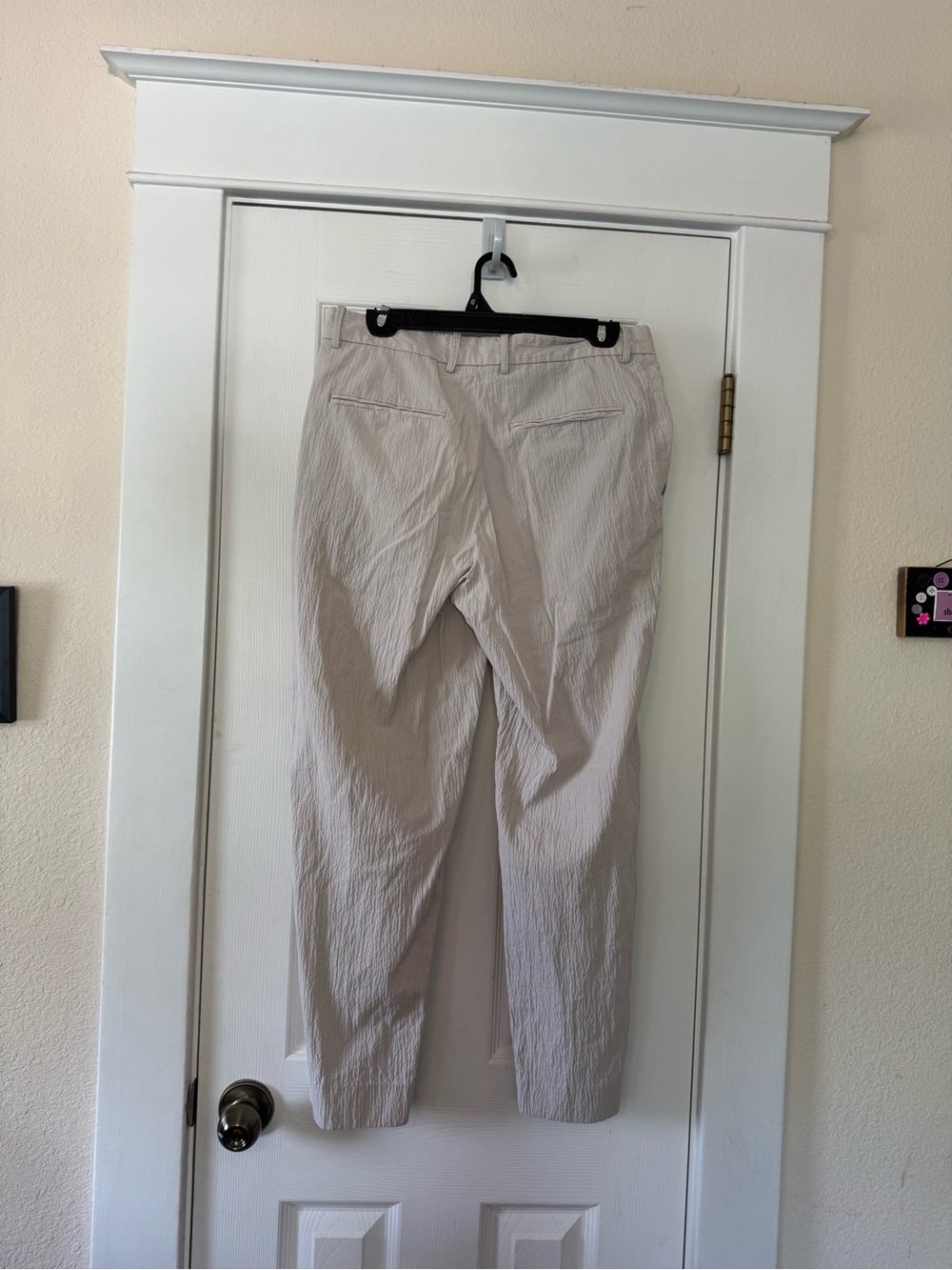 Zara Textured Beige Tapered Ankle Pants Size 30 Seersucker Cotton Blend Casual - Picture 4 of 7